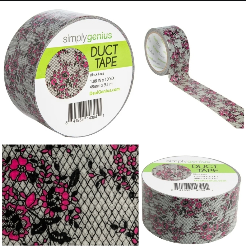 Nwt Simply Genius Craft Duct Tape Roll Black Lace Print Wide 10 Yards Floral